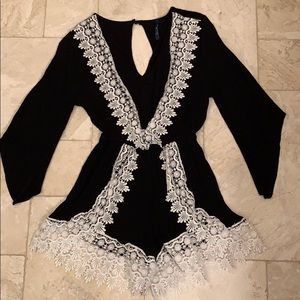 Black and white laced romper